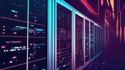 Server racks processing data in a futuristic data center - Powered by Adobe