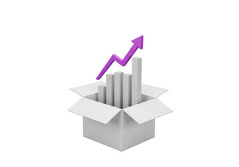 Growth chart in a box isolated on transparent background, business success concept in 3D rendering PNG