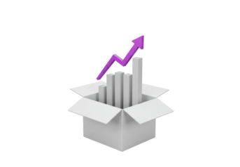 Growth chart in a box isolated on transparent background, business success concept in 3D rendering PNG