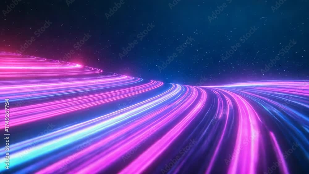 Wall mural speeding light trails creating abstract futuristic data flow