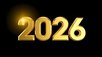 Golden 2026 number with glowing light effect on black