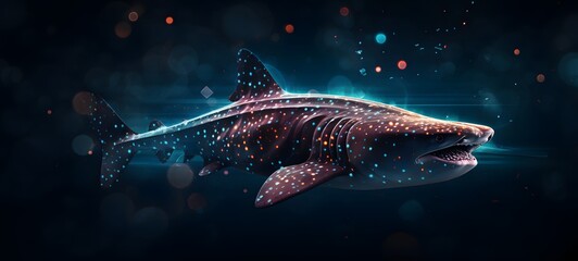 Pointillist grunge design of Basking shark with abstract dotted pattern ,generative AI