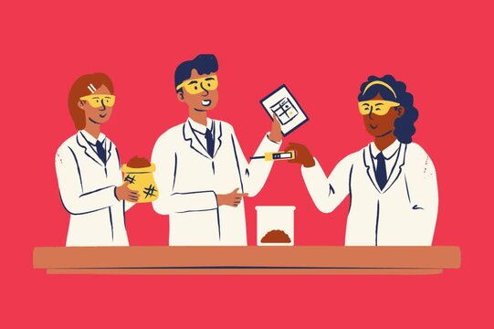 Animated video of three diverse scientists performing soil analysis in a lab. Ideal for educational content, environmental research, or scientific presentations. High-quality 3D animation available