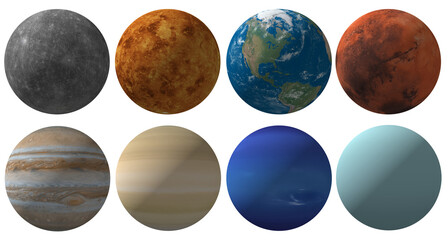 planets of the solar system isolated on transparent background 3d rendering illustration © SN