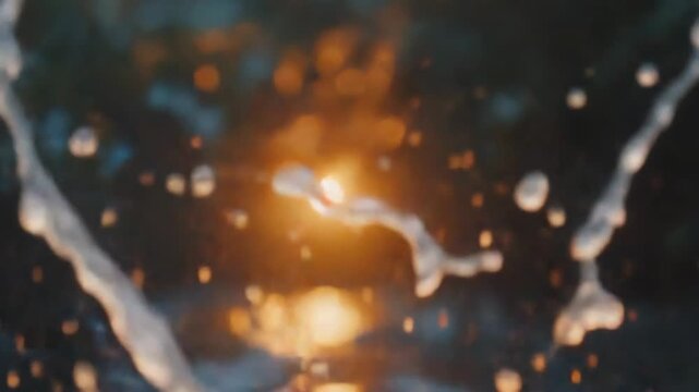 Water splashing into lake during golden sunset hours