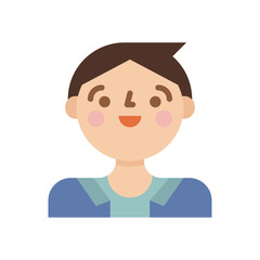 Pixel Art Avatar of a Young Person with Short Brown Hair Wearing a Blue Collared Shirt and Teal Undershirt on a Transparent Background