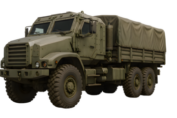 Realistic 3D Armored Military Transport Truck – Transparent PNG