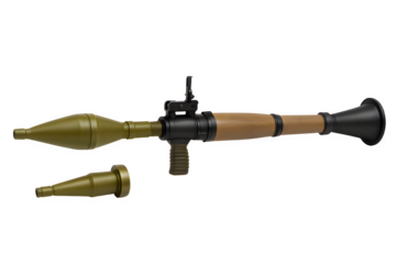 Studio-Style Rocket-Propelled Grenade with Detachable Warhead – Transparent PNG