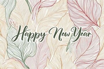 Happy new year greeting card with elegant leaf design