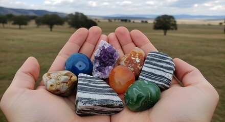 Healing Crystals in Hands - Balancing Energy in Nature.