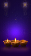 Decorative Diwali Lantern Outline with Glowing Diyas