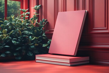 Creative advertising designs featuring vibrant notebooks set in a modern interior space
