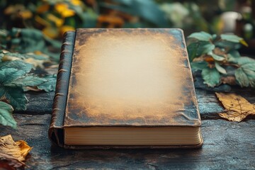 Creative notebook design displayed among autumn leaves in a natural setting