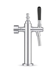3D-rendered metallic beer tap with a black handle isolated on white