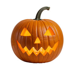 Fototapeta premium Spooky jack o lantern pumpkin glowing for halloween night celebration isolated on transparent background