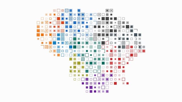 Lithuania map animation. Shape of the country with pulsating colored dots. Large size square blocks. Digital style Lithuania map on white background. Stylish video.