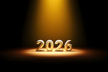 Golden 2026 number on dark background with spotlight effect