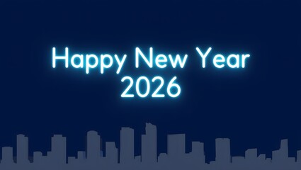 Happy new year 2026 with glowing city skyline background