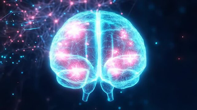 Human brain processing information concept with glowing nodes