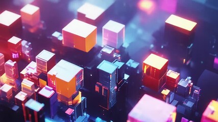 Digital data cubes forming abstract futuristic cityscape - Powered by Adobe