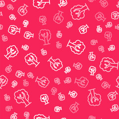 White line Tree icon isolated seamless pattern on red background. Forest symbol. Vector