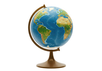 Detailed world globe isolated on a clean background, geographical model for education and travel planning in PNG format