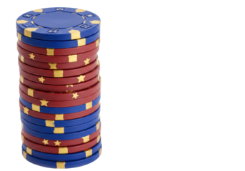 Stack of blue and red poker chips isolated, gambling game currency for casino night and betting events PNG