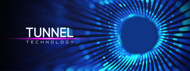 Fototapeta na wymiar Tunnel abstract with quantum portal and code for matrix background. Science funnel and AI data for digital design. Wireframe grid and tech for future concept art.