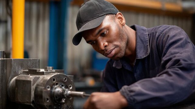 An industrious young technician focused on repairing machinery equipment, exemplifying dedication, skill, and expertise in the field of mechanical engineering and technology.
