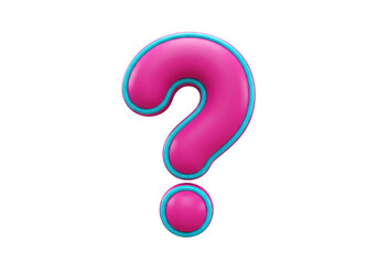 Pink question mark isolated on transparent background, 3D rendering of a punctuation mark for graphic design and educational use
