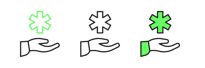 Obraz premium Set line Cross hospital medical icon isolated on white background. First aid. Diagnostics symbol. Medicine and pharmacy sign. Vector