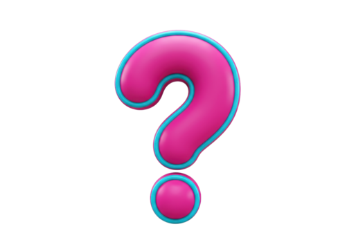 Pink question mark isolated on transparent background, 3D rendering of a punctuation mark for graphic design and educational use