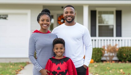 Fototapeta premium Smiling family posing outside their home