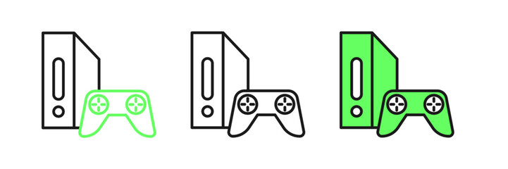 Set line Video game console with joystick icon isolated on white background. Vector