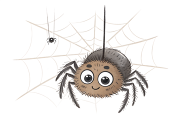 Cute hand-drawn spider hanging from a single thread in a sketchy brush stroke style, isolated on a transparent background (PNG). Perfect for Halloween designs, spooky cards, posters, invitations, or p