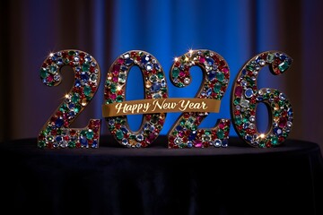 Sparkling 2026 new year decoration with glittering numbers