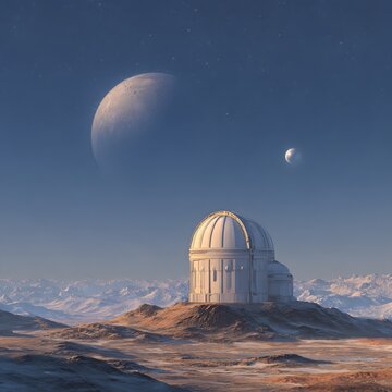 Majestic Observatory Under Cosmic Sky on Alien Planet Surface
