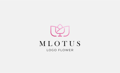 Fototapeta premium Logo Abstract Lotus or Tulip Flower With Letter M. Nature, Feminine and Beauty Colourful Creative Template. Modern and Minimalist Concept