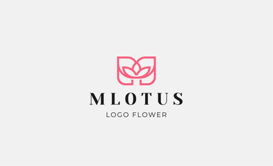 Logo Abstract Lotus or Tulip Flower With Letter M. Nature, Feminine and Beauty Colourful Creative Template. Modern and Minimalist Concept