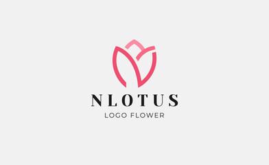 Obraz premium Logo Abstract Lotus or Tulip Flower With Letter N. Nature, Feminine and Beauty Colourful Creative Template. Modern and Minimalist Concept
