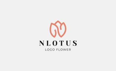 Logo Abstract Lotus or Tulip Flower With Letter N. Nature, Feminine and Beauty Colourful Creative Template. Modern and Minimalist Concept
