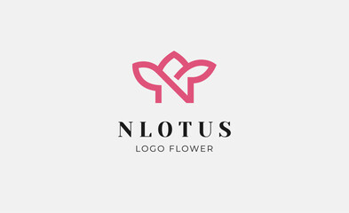 Fototapeta premium Logo Abstract Lotus or Tulip Flower With Letter N. Nature, Feminine and Beauty Colourful Creative Template. Modern and Minimalist Concept