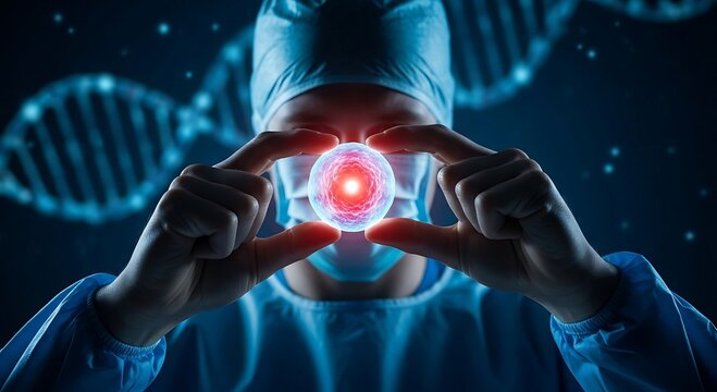 Doctor Holding Glowing Cell for Advanced Genetic Research - Powered by Adobe