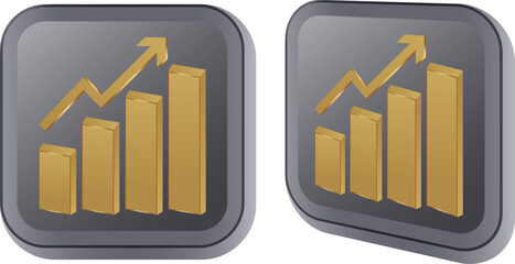 Golden bar chart icons for financial growth and business success data visualization