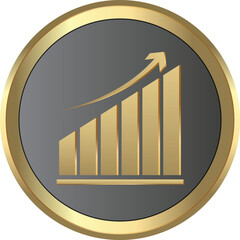 Golden coin bar chart with upward trend arrow symbolizing financial growth success and profit