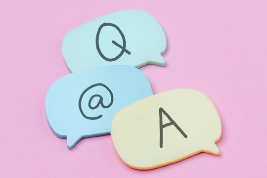 Colorful speech bubbles with the letters Q and A. Question and Answer sessions, social media interaction, support, and online communication.