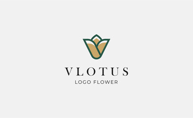 Logo Abstract Lotus or Tulip Flower With Letter V. Nature, Feminine and Beauty Colourful Creative Template. Modern and Minimalist Concept