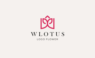 Logo Abstract Lotus or Tulip Flower With Letter W. Nature, Feminine and Beauty Colourful Creative Template. Modern and Minimalist Concept