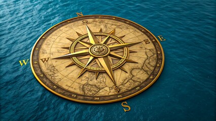 Vintage compass on old world map for navigation

