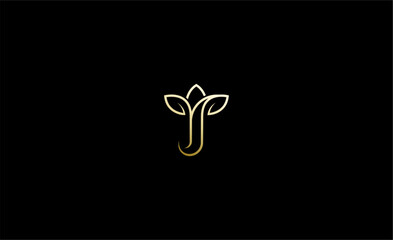 Luxury Logo Lotus or Tulip Flower With Letter J. Nature, Feminine and Beauty with Gold Colour Creative Template. Glamour, Modern and Minimalist Concept